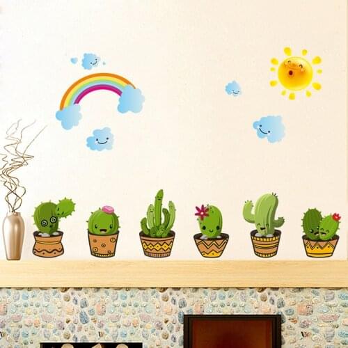 Wall Sticker Removable Cactus Potted Cute Plant Flower Living Room Showcase Childrens Room Decorative Waterproof Wall Stickers
