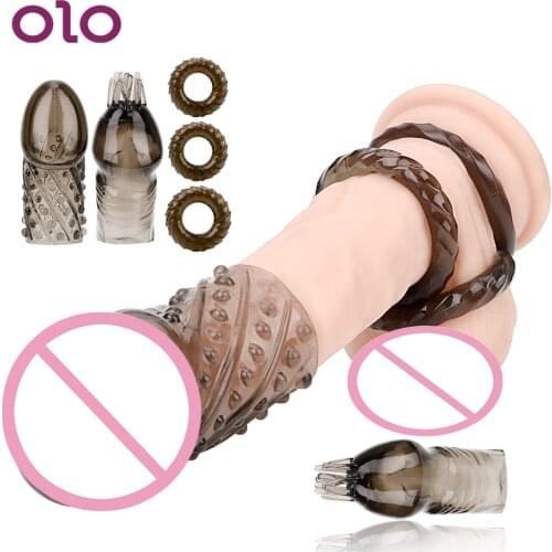 OLO 5pcs/set Penis Rings Cock Rings Ejaculation Delay Crystal Glans Sleeve Male Penis Extender Enlargement Sex Toys For Men