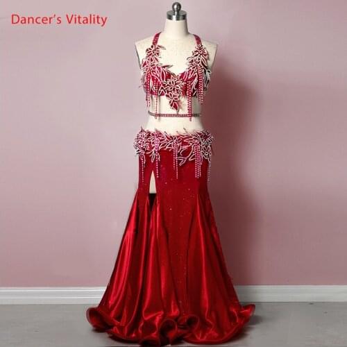 Belly Dance Competition Outfits Customized Slap-up Applique Bra Tassel Fishtail Skirt Oriental Indian Dancers Performance Costum