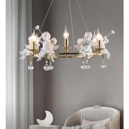 Childrens Room Bedroom Chandeliers Lighting Nordic Original Designer Angel Art Hanglamp LED Crystal Candle Light Fixture
