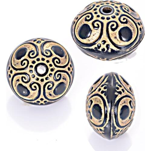 Miasol 20 Pcs 11.5x16mm Fluted Corrugated Plating Acrylic Designed Oblate Antique Design Spacer Beads For Diy Jewelry Making