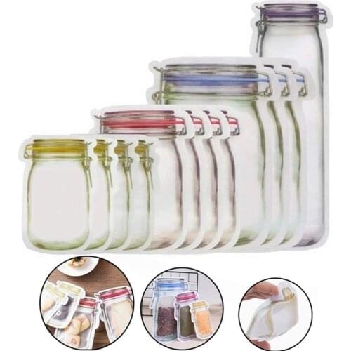 4/12pcs Reusable Jars Shape Food Bags Nuts Candy Cookies Bag Waterproof Seal Fresh-keeping Food Storage Bags Kitchen Organizer