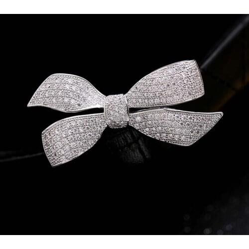Fashion Classic Bowknot Brooch For Women Cloth Accessories High Quality Sparkling Brooch Pins Jewelry Holiday Gift