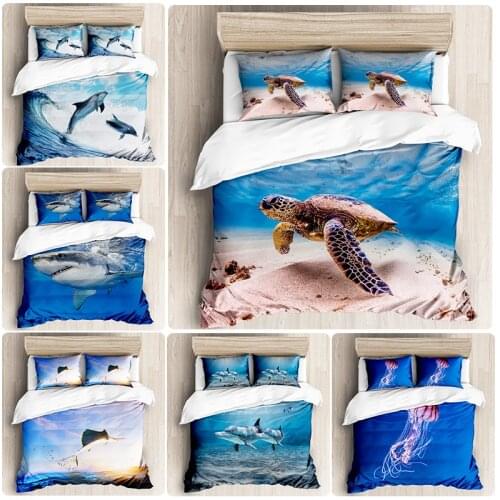 Sea Turtle Marine Organism Shark Customizable Three-piece Set 3D Digital Four-piece Set Foreign Trade Beddings Quilt Cover