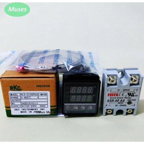 Set of PID Digital Temperature Thermostat Regulator Controller REX-C100 SSR output+Thermocouple K+Solid State Relay SSR 40AA