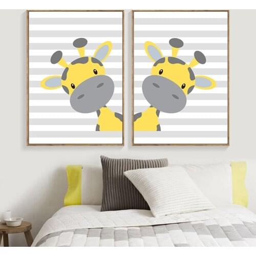 Nordic Animals Posters Giraffe Wall Art Pictures For Kids Room Funny Cartoon Canvas Painting for Baby Nursery Bedroom Decoration
