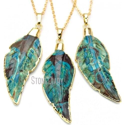 10Pcs Blue Sea Sediment Jaspers Chains Necklaces Gold Chain Feather Necklace 18inch-32inch NM19494