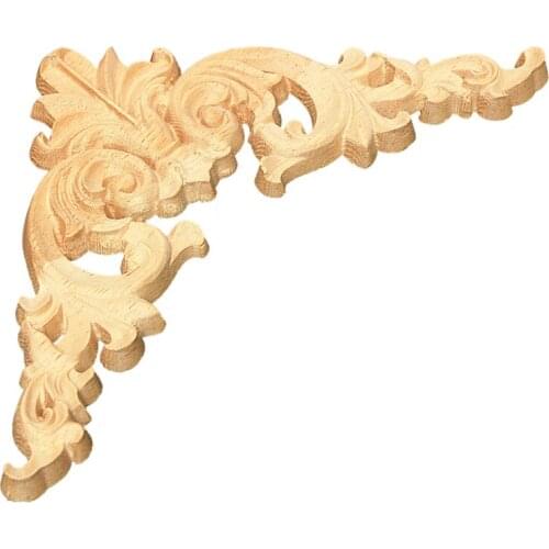 New Unpainted Wood Oak Carved Corner Onlay Applique Furniture Home Decor 12.5x12.5cm