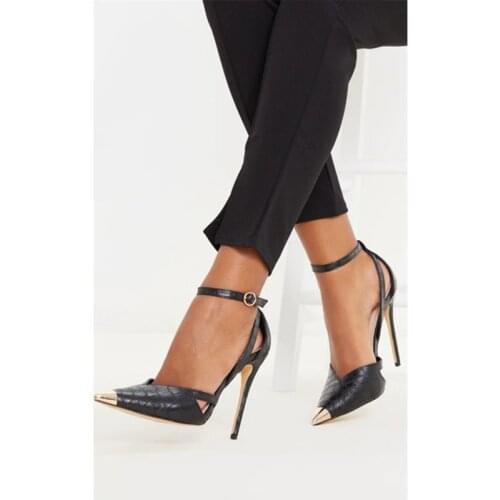 2021 spring and summer new womens shoes pointed thin heel metal decoration solid cross band banquet hollow single shoe sandals