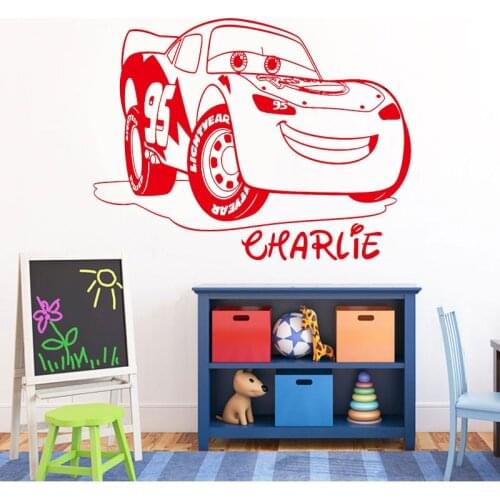 Personalised Name Lightning McQueen Car Wall Sticker Vinyl Home Decor Kids Boy Room Cartoon Decals Playroom Custom Mural 2015