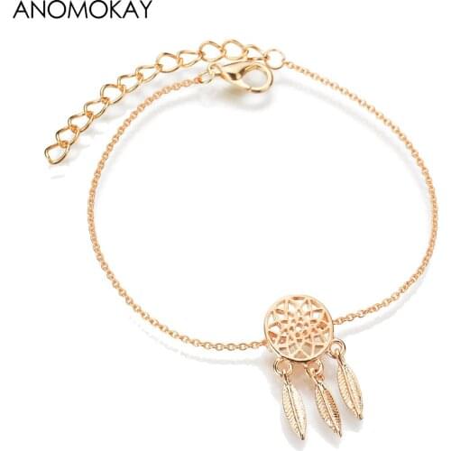 Simple Style Gold Silver Color Dream Catcher Bracelet Jewelry for Women Men