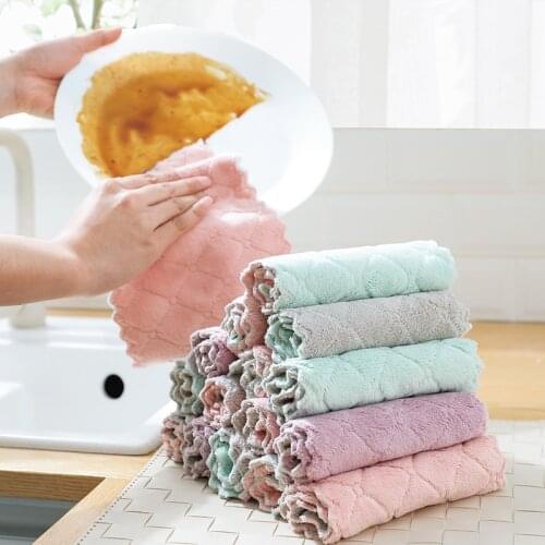 Sale House Kitchen Towels Absorbent Thicker Double-layer Microfiber Wipe Table Kitchen Towel Cleaning Dish Washing Cloth 1 pc