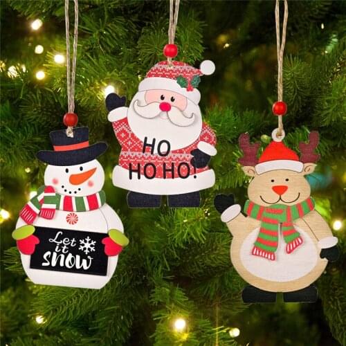 Xmas Christmas Pendant Wooden Painted Xmas Tree Drop Ornaments Decorations for Home Kids Toys Gift Xmas Decoration New Year 2022