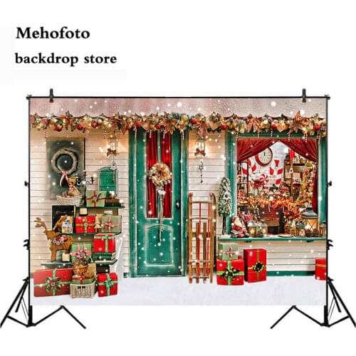 Mehofoto Christmas Backdrop for Photography Red Decoration Photo Background Happy Party Theme Supplies Snow Winter Prop 161