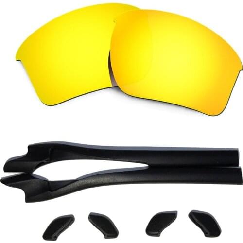 HKUCO For Half Jacket 2.0 XL Gold Polarized Replacement Lenses And Black Earsocks Rubber Kit
