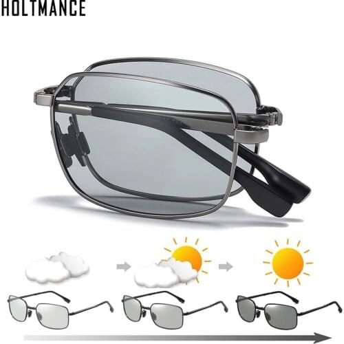 HOLTMANCE Men Fold Photochromic Sunglasses with Polarized Lens Rectangle Folding Metal Male Sun Glasses 2021 Trending Products