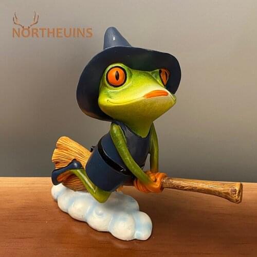 NORTHEUINS Resin Magic Witch Frog Statue Figurines for Interior Livingroom Decoration Kawaii Accessories Aesthetic Room Decor