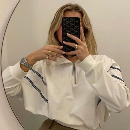 Women Sweatshirt Womens Spring New Letter Print Lapel Collar Waist Open Navel Sweatshirt 2020 Spring Fashion