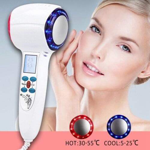 Ultrasonic Cryotherapy LED Hot Cold Hammer Facial Lifting Shrink Pore Massager Face Blue Photon Acne Treatment Beauty Care Tool