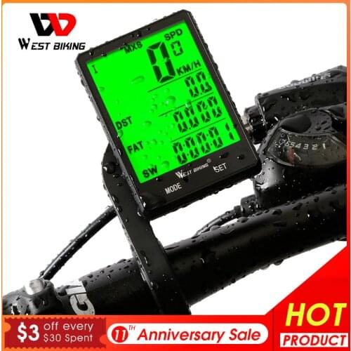 WEST BIKING 2.8" Large Screen Bicycle Computer Wireless Wired Bike Computer Waterproof Speedometer Odometer Cycling Stopwatch