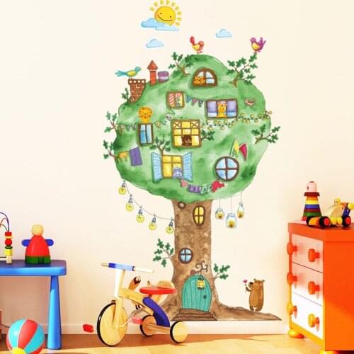 Cartoon Tree House Vinyl Wall Stickers for Kids room Kindergarten Baby room Wall Decoration Home Decor Art Decals Mural dc8