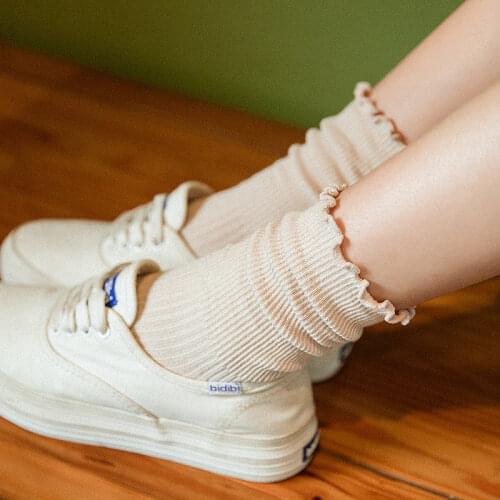 Frilly socks yellow calcetines mujer harajuku skarpetki damskie chaussette femme korean style women japan woman cotton sock meia