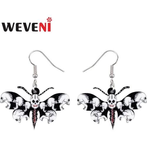 WEVENI Halloween Acrylic Horror Skull Skeleton Butterfly Earrings Fashion Drop Dangle Charm Gifts Jewelry For Women Girls Teens