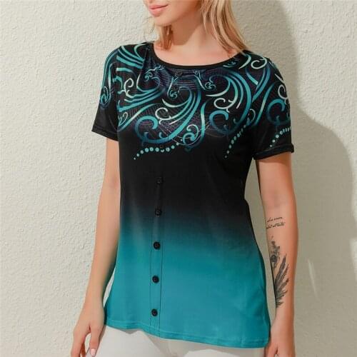 Women Short Sleeve 3D Gradient Print T Shirt 2020 New Summer Casual Loose Button Tshirts Fashion Female Tees Top S-2XL