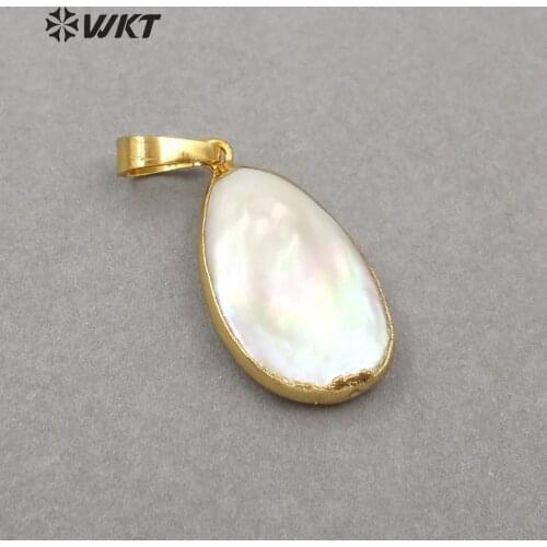 WT-JP124 Natural Freshwater Pearl Pendant Teardrop Shape White Pearl With Gold Bezel Pendant For Women Fashion Pearl Necklace