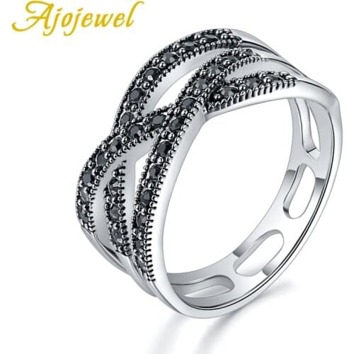 Ajojewel Size 7-9 Black Clear Purple Red Rhinestone Geometric Rings For Women Anillo Vintage Ladies Rings