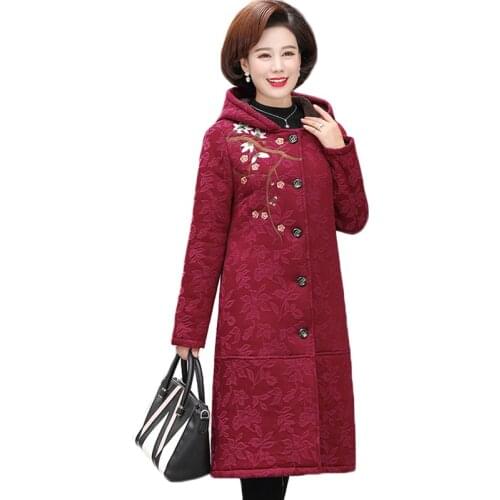 Winter Parkas Women Jacket Coat Embroidery Plus size 5XL Hooded Middle aged Female Long Outerwear Warm Plus Velvet Coats Clothes
