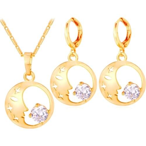 Collare Moon And Star Jewelry Sets For Women Gold/Silver Color Cubic Zirconia Crystal Earring Necklace Sets Wholesale S160