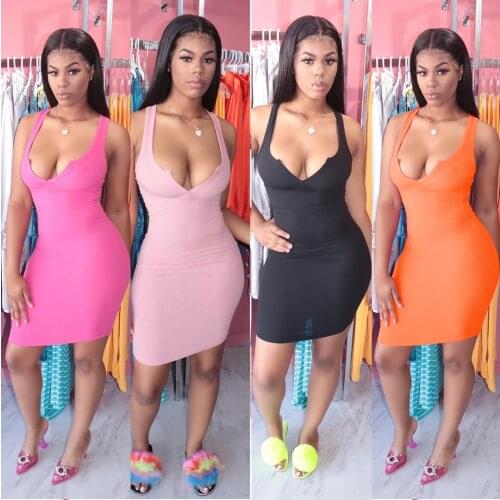 Joskaa V Neck Sleeveless Knitted Tank Bodycon Dress Club Sexy Party Pencil Streetwear Women Slim Hips Mini Dresses Fashion 2021