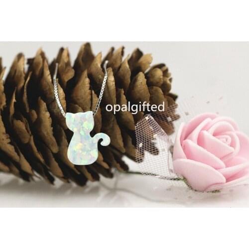 1pc white Synthetic Opal Lovely Cat Necklace 925 silver with opal Pendant Choker Novelty Jewelry For Women Girls Teens Gift
