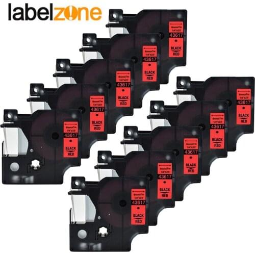 10Pack 43617 1/4"(6mm) x 23'(7m) black on red compatible Dymo D1 PNP 6mm label printers D1 43617 for dymo label manager LM160