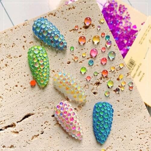 100pcs/Bag Nail Mermaid Bead Mixed Candy Color Manicure Crysta Round Flatback Acrylic Stone Rhinestones Decoration Nail Art Bead