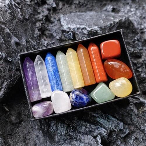 14PCS/Set Natural Stone Crystal Gemstone Chakras Healing Stone Quartz Mineral Ornaments Home Decoration Gifts Box For Children
