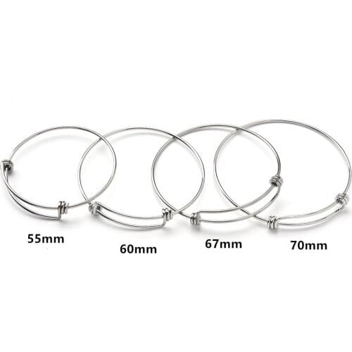 2PCS Adjustable Expandable Wire Stainless Steel Blank Bangle Bracelet for DIY Jewelry Making 4 Sizes