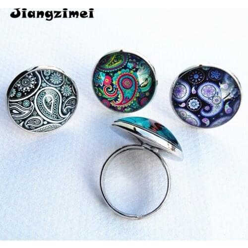 24pcs/lot(Mixed 6 models) Jiangzimei Tree of life silver plating Bandanna Glass finger ring for girl woman