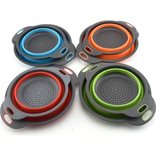 4 Colores Creative Silicone Folding Drain Basket Kitchen Storage Gadgets Retractable Silicone Fruit Vegetable Colander S/L