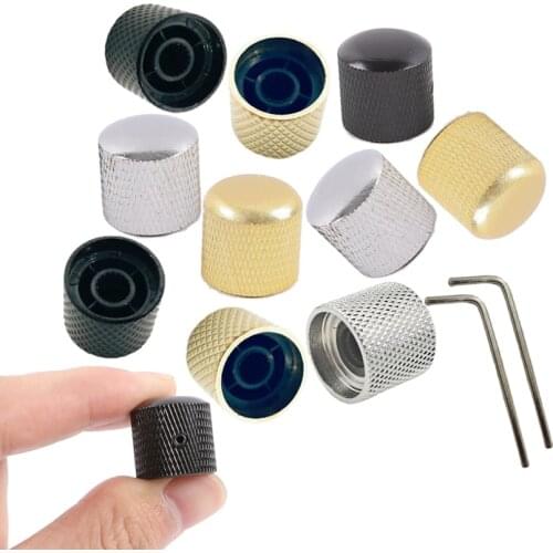 Wholesale 4Pcs Metal Electric Bass Guitar Volume Tone Control Knobs Dome Knobs+Wrench Switch Cap Guitar Parts & Accessories
