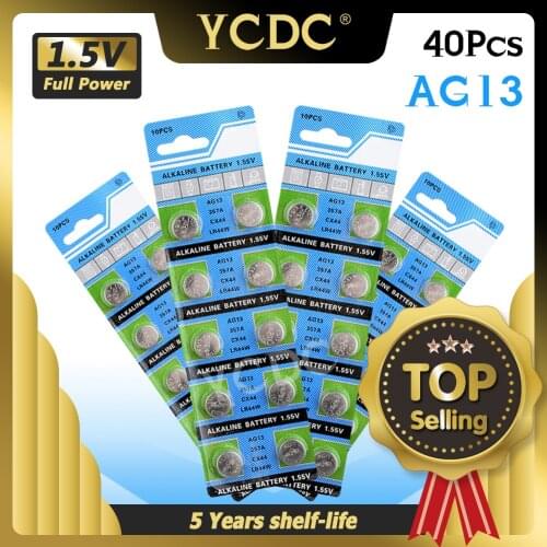 40Pcs lr44 AG13 357A A76 303 LR44 SR44SW SP76 L1154 RW82 RW42 1.55V volume Button Cell coin Battery celular bateries watch toys