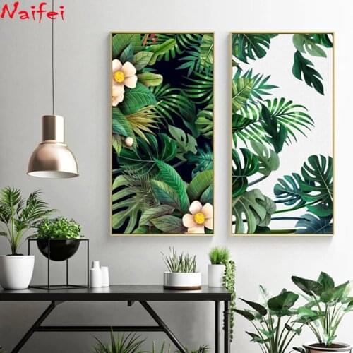 5D DIY Diamond Painting Nordic Tropical Plants Green Big Leaves Diamond Embroidery Cross Stitch Mosaic Kit Home Decoration