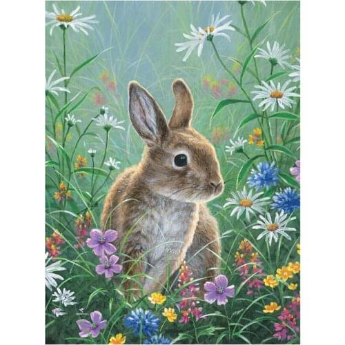 5D Bunny Flower Rabbit Full Diamond Painting Cross Stitch Kits Art Animal 3D Paint by Diamonds Home Decor Handcraft XN1439