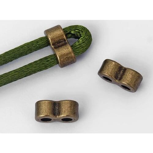 20pcs Antique Bronze Charms Double Hole Slider Beads Spacer For 2mm Round Leather Cord Bracelet Necklace Jewelry Findings