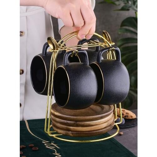 Black Ceramic Coffee Cup Water Mug Flower Tea Cups for Hot and Cold Drinks Tea Cup Saucer and Spoon Household Drinking set