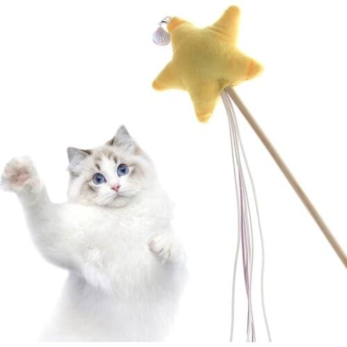 Pet Cat Teaser Toys Plush Star Bell Tassel Wand Cat Catcher Teaser Stick Cat Interactive Toys with Mini Bell Catnip