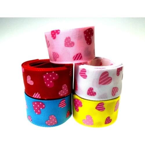 HL 5 yards 25mm width printed heart grosgrain ribbon wedding party decoration DIY crafts for making hair bows A902