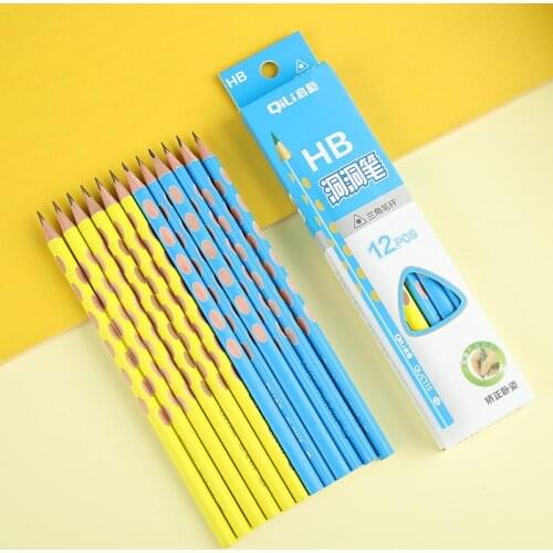 12pcs Groove triangle wooden HB pencil correction writing posture pencil school office stationery quality standard pencil