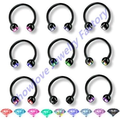 Showlove Lot of 9pc Anodized Circular Barbell Piercing Jewelry CZ Gem Horseshoe Lip ring, Eyebrow ring, Labrets